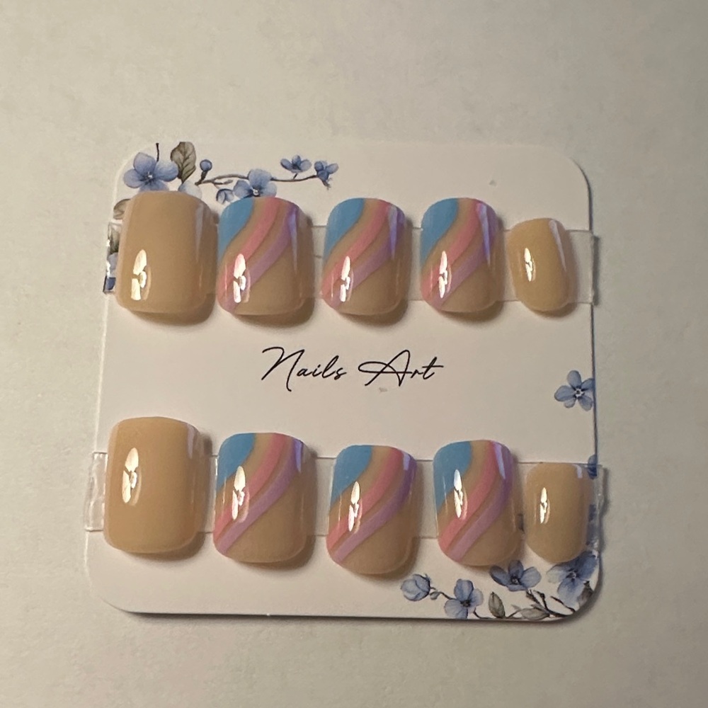 Press-On 24pcs Colorful Nail set (Pink, Purple, & Blue)
